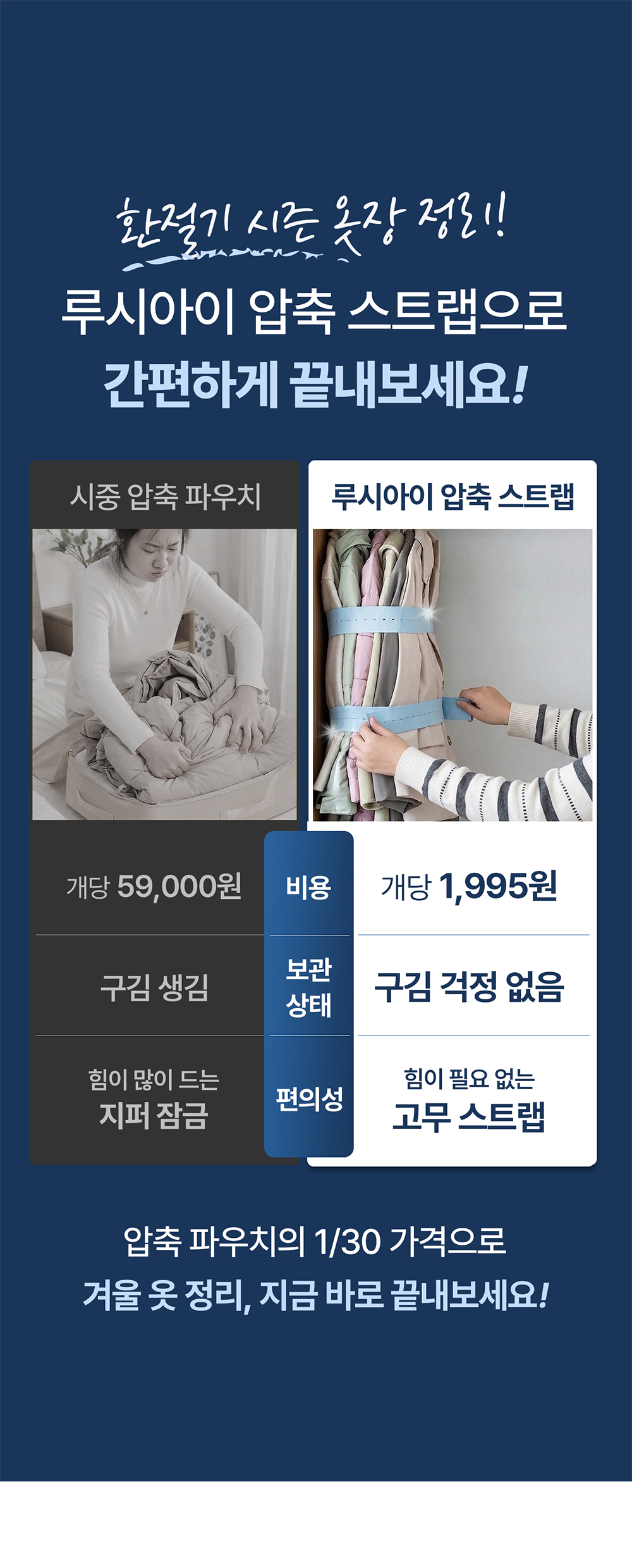 똑딱이 옷장 압축 스트랩 옷장정리 이불보관 정리 겨울옷 상세 이미지 3