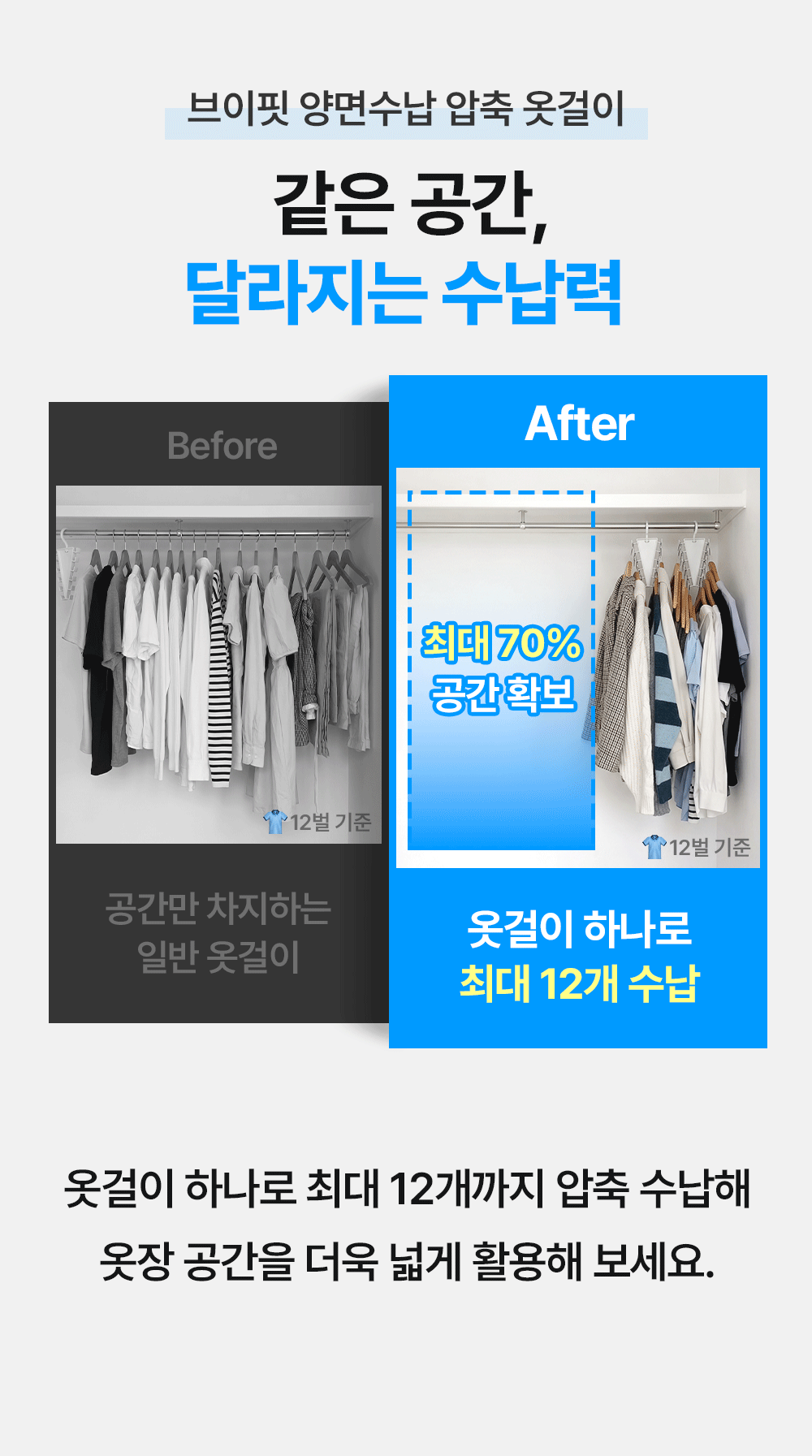 브이핏 양면수납 압축 옷걸이 2types 옷장 공간활용 상세 이미지 2